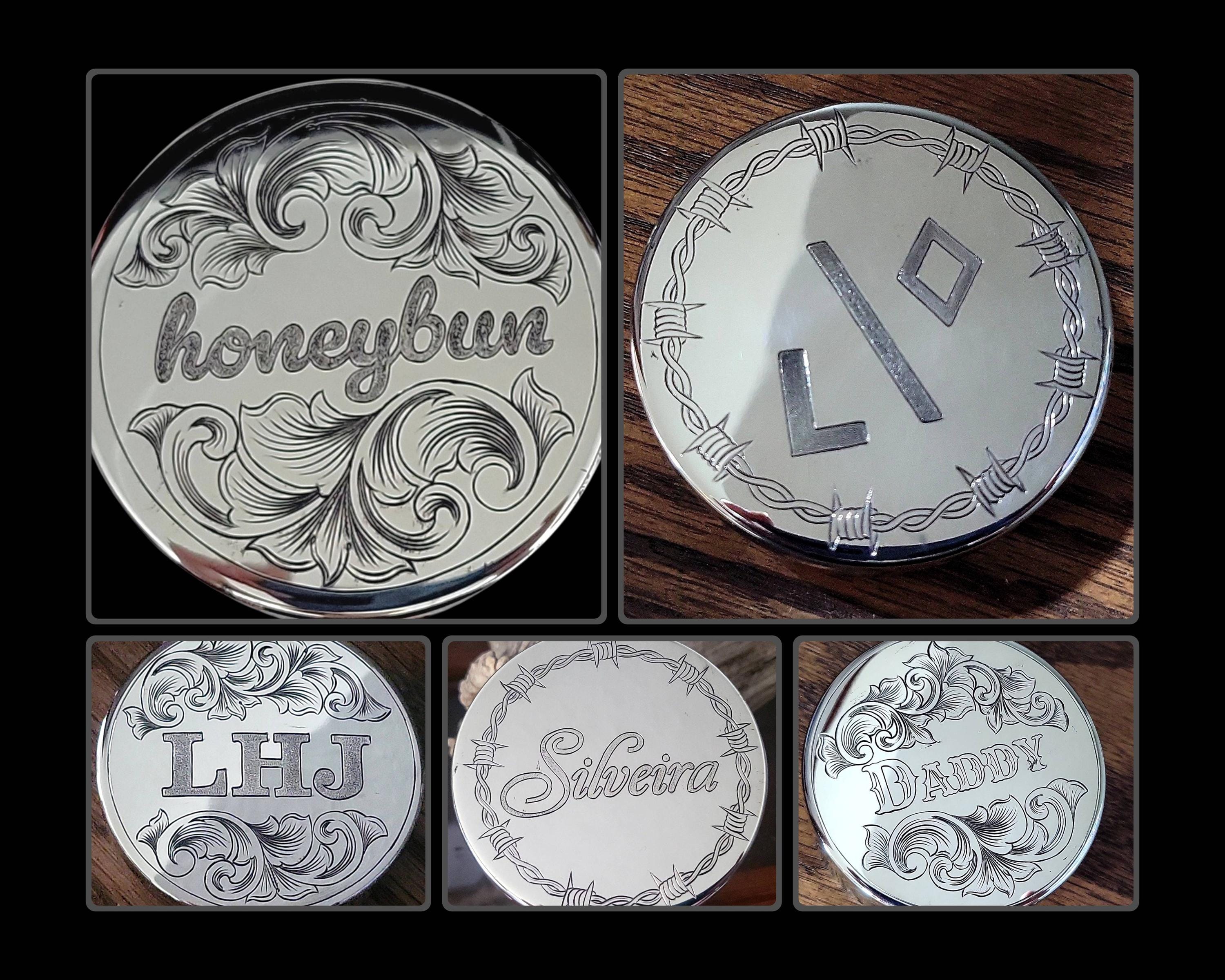custom tobacco can lids Ustom Hand Engraved NICKEL Dip Can Set | Personalized Ranch Brand,  Initials, Logo