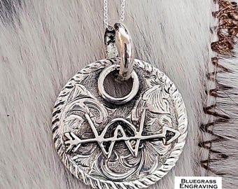 Custom Sterling Silver Ranch Brand Necklace, Engraved Western Pendant, Personalized Gift
