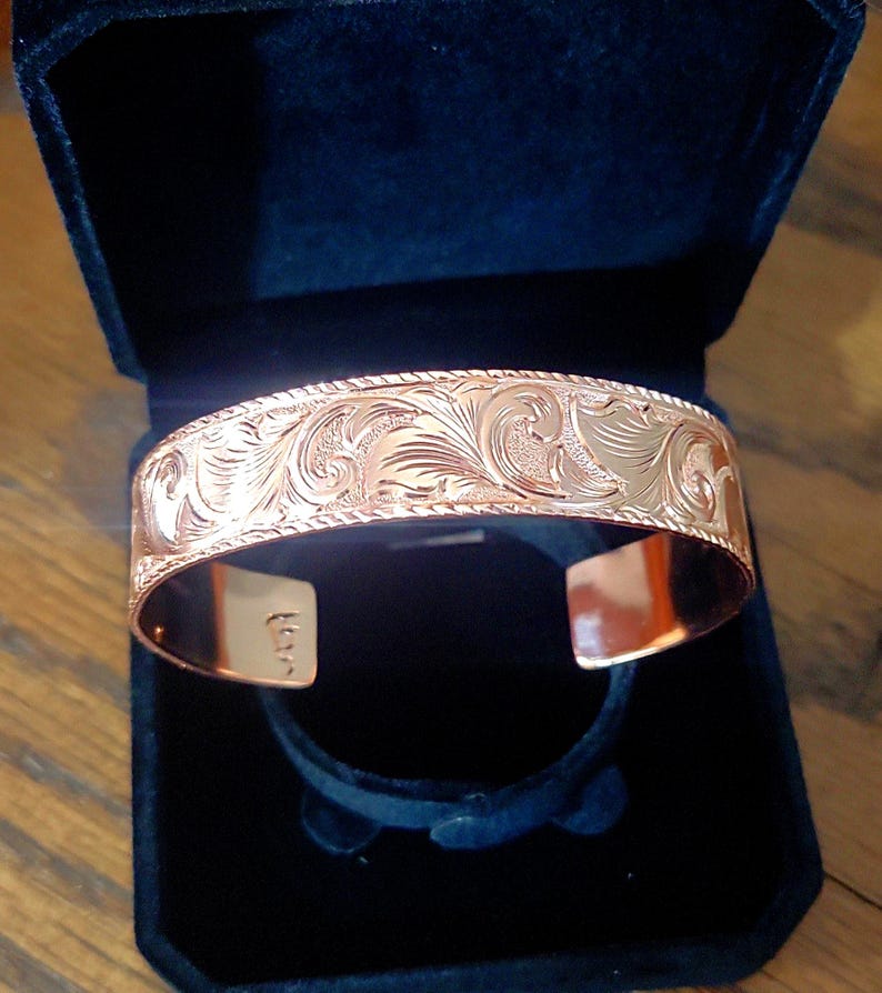 Copper Cuff Bracelet, Men’s Western Bracelet, Hand Engraved Copper Cuff image 4