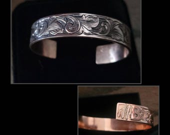 Custom Copper Cuff, Men’s Western Bracelet, Hand Engraved Cowboy Cuff, Cowgirl Jewelry