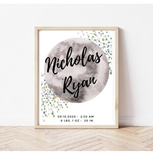 Moon Birth Stat Print, Astrological baby, custom nursery art, custom print, lunar, space