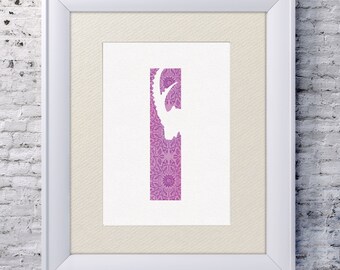 Letter I personalized wall art print for home decor or nursery name sign