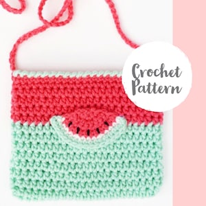 Crochet pattern - kids watermelon purse crochet pattern - watermelon bag - girls purse - dressing up - kids purse