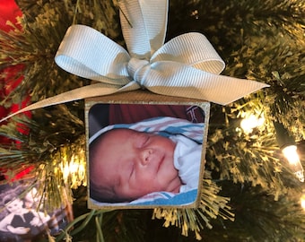 Baby's First Christmas Photo Block Ornament