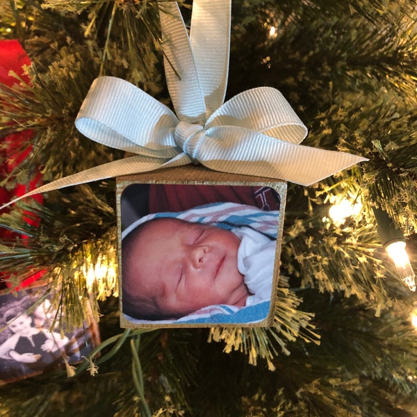 Baby's First Christmas Photo Block Ornament