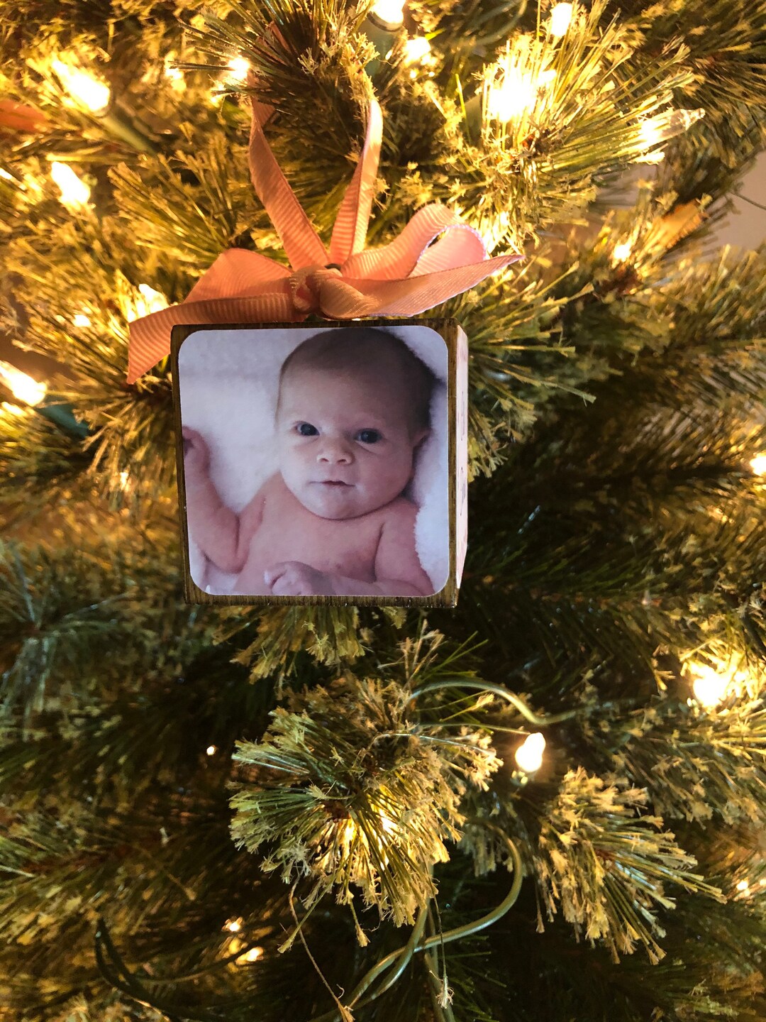 Baby's First Christmas Photo Block Ornament - Etsy
