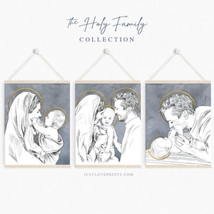 The Holy Family Collection of 3 Prints | Catholic Mom Gift | Catholic Godparent Gift | Catholic Baby Shower | Multiple Sizes