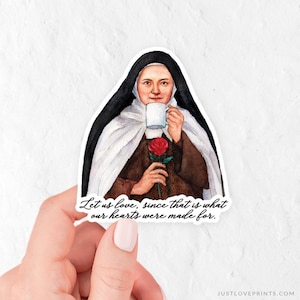 St. Therese of Lisieux "Sipping with the Saints" | Catholic Vinyl Sticker | Catholic Coffee Lovers