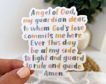 Guardian Angel Prayer Sticker, Angel of God Gift, First Holy Communion Gift, Catholic Kid Gift, Catholic Kid Sticker, Catholic Kid Mirror