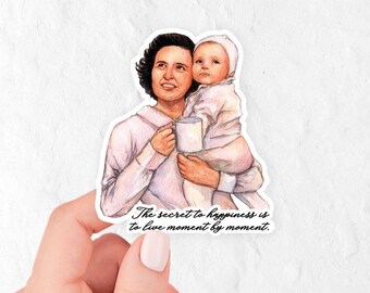 St. Gianna Beretta Molla Drinking Coffee | Catholic Vinyl Sticker | Sipping with the Saints