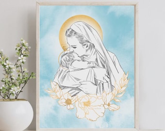 Mary Holding Baby in Heaven, Infant Loss, Catholic Miscarriage Gift, Sympathy Gift Catholic, Catholic Miscarriage, Catholic Childloss