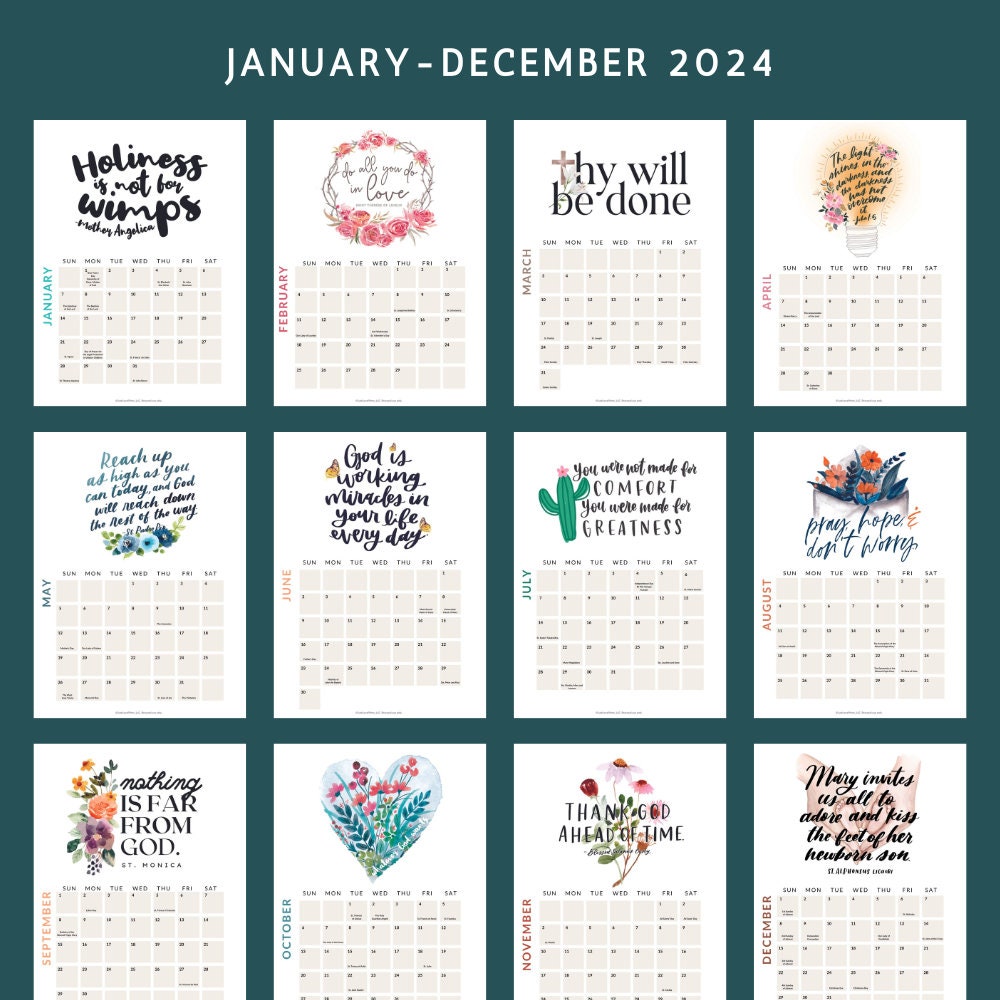 Catholic 2024 Watercolor Calendar With Liturgical Feast Days, Instant  Download, Printable - Etsy