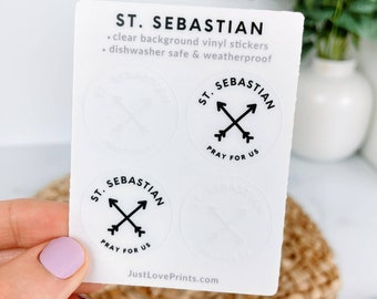 Mini St. Sebastian Vinyl Sticker Sheet, Patron Saint of Athletes, Sheet of 4 stickers, 1 inch