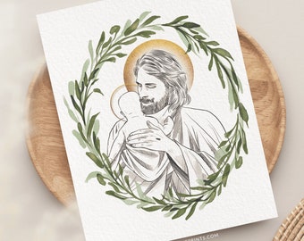 Jesus Miscarriage Greeting Card, Catholic Miscarriage Card, Catholic Sympathy Card, Catholic Encouragement Card, Jesus Holding Baby Heaven