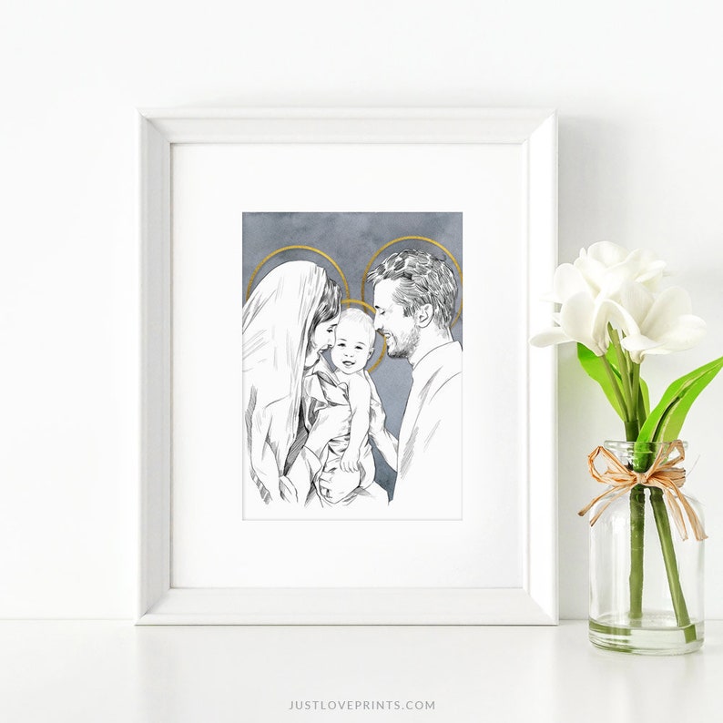 Holy Family Art, Mary and Joseph Print, Mary and Joseph Baby Jesus, Mary and Joseph Wedding, Nativity Art, Catholic Nursery Art image 7