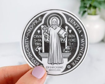 Front St. Benedict Medal Vinyl Sticker, Catholic Father's Day, Catholic Priest Gift, Catholic Dad Gift, Catholic Husband Gift