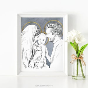 Holy Family Art, Mary and Joseph Print, Mary and Joseph Baby Jesus, Mary and Joseph Wedding, Nativity Art, Catholic Nursery Art image 6
