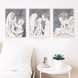 Holy Family Art, Mary and Joseph Print, Mary and Joseph Baby Jesus, Mary and Joseph Wedding, Nativity Art, Catholic Nursery Art image 5