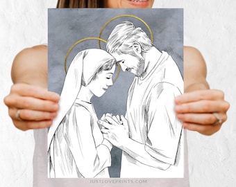 Mary and Joseph Praying Together, Mary and Joseph Espousal, Catholic Engagement, Catholic Wedding Gift, Catholic Wife Gift, Holy Family art