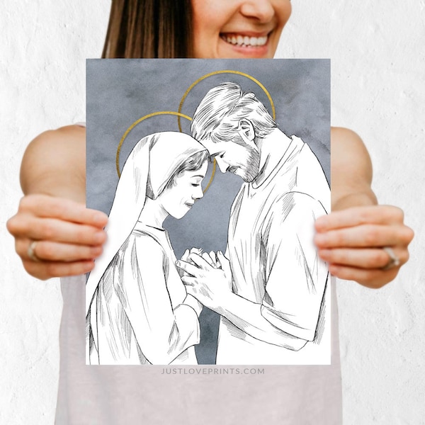 Mary and Joseph Praying Together, Mary and Joseph Espousal, Catholic Engagement, Catholic Wedding Gift, Catholic Wife Gift, Holy Family art