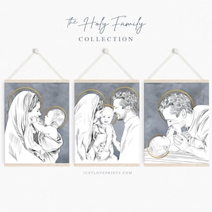 Holy Family Art, Mary and Joseph Print, Mary and Joseph Baby Jesus, Mary and Joseph Wedding, Nativity Art, Catholic Nursery Art image 2