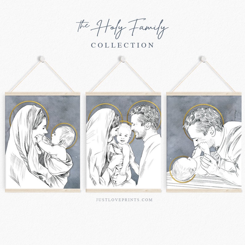 Holy Family Art, Mary and Joseph Print, Mary and Joseph Baby Jesus, Mary and Joseph Wedding, Nativity Art, Catholic Nursery Art image 2