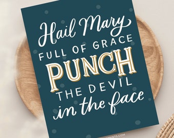 Hail Mary Punch the Devil Greeting Card, Catholic Greeting Card, Catholic Home Decor, Catholic Encouragement Card, Catholic Stationery