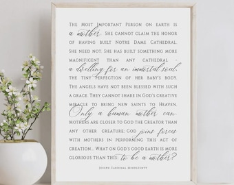 Motherhood Quote | Cardinal Joseph Mindszenty | New Mom Gift | 8x10 Print | Catholic Mother's Day