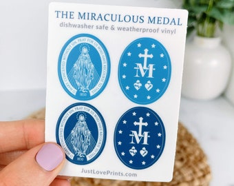 Mini Miraculous Medal Vinyl Sticker Sheet, Marian Consecration, Catholic Mother's Day Gift, Catholic Priest Gift