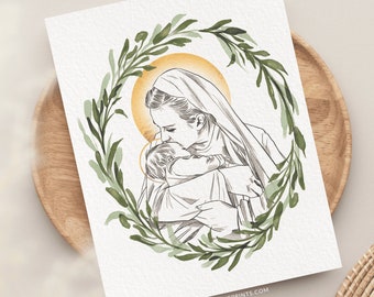 Mary Miscarriage Greeting Card, Catholic Miscarriage Card, Catholic Sympathy Card, Catholic Encouragement Card, Jesus Holding Baby in Heaven