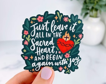 Begin Again with Joy Vinyl Sticker, St. Teresa of Calcutta Quote, Sacred Heart Sticker, Catholic Mom Gift, Catholic Sister Gift