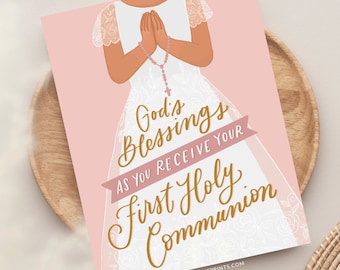 Girl First Holy Communion Greeting Card, Christian Greeting Card, Catholic Greeting Card, First Holy Communion Gift, Catholic Girl Gift