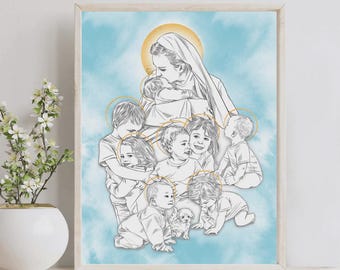 Mary Holding Children in Heaven, Infant Loss, Catholic Miscarriage Gift, Sympathy Gift Catholic, Catholic Miscarriage, Catholic Childloss