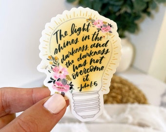 John 1:5 Sticker, Christian Light Bulb Sticker, Catholic Stickers, Catholic Bible Sticker, Christian Scripture Sticker, Catholic waterbottle