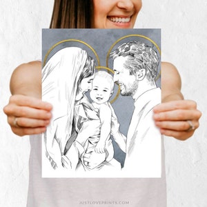 Holy Family Art, Mary and Joseph Print, Mary and Joseph Baby Jesus, Mary and Joseph Wedding, Nativity Art, Catholic Nursery Art image 1