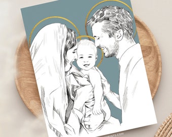 Holy Family Greeting Card, Catholic Greeting Card, Catholic JMJ Card, Catholic Stationery, Catholic Baptism Card, Catholic Wedding Card