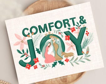 Comfort and Joy Nativity Greeting Card, Catholic Christmas Card, Religious Christmas Card, Christian Nativity Card, Catholic Holiday Card
