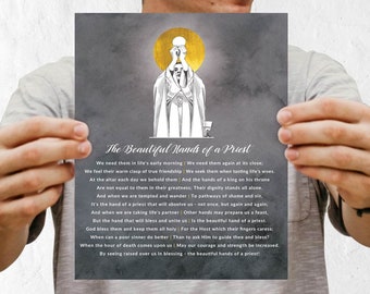 Catholic Priest Gift, Beautiful Hands of a Priest Poem, Catholic Ordination, Catholic Priest Art, Catholic Priest Print 8x10