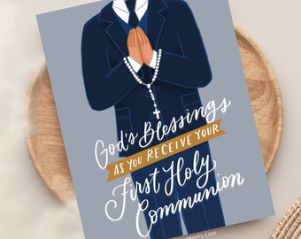 Boy First Holy Communion Greeting Card, Christian Greeting Card, Catholic Greeting Card, First Holy Communion Gift, Catholic Boy Gift