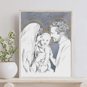 Holy Family Art, Mary and Joseph Print, Mary and Joseph Baby Jesus, Mary and Joseph Wedding, Nativity Art, Catholic Nursery Art