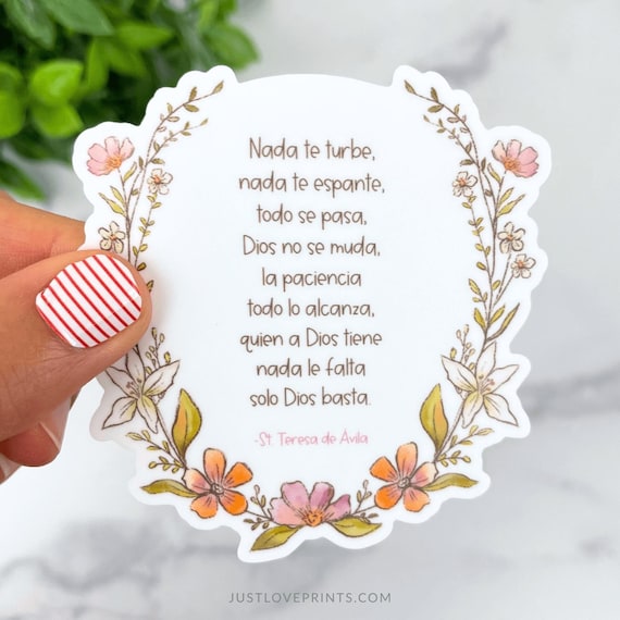 SPANISH St. Teresa of Avila Prayer Vinyl Sticker, Nada Te Turbe Prayer, St Teresa de Avila, Spanish Mom Gift