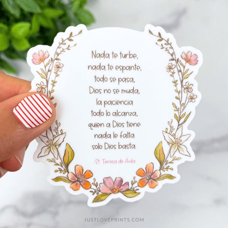 SPANISH St. Teresa of Avila Prayer Vinyl Sticker, Nada Te Turbe Prayer, St Teresa de Avila, Spanish Mom Gift Bild 1