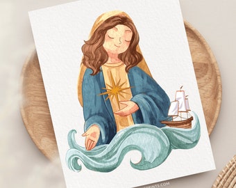 Our Lady Star of the Sea Greeting Card, Stella Maris Card, Catholic Stationery, Catholic Greeting Cards