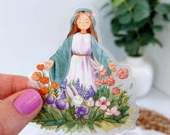 Pegatina de vinilo del Jardín de María, pegatina católica, pegatina para espejo, pegatina para botella de agua católica, mamá católica, mujer católica, niño católico