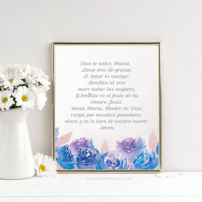 Ave Maria Hail Mary Catholic Spanish Art 8x10 Print -