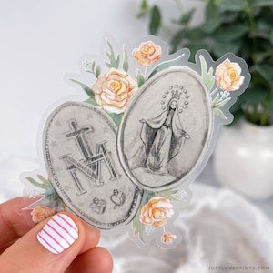 Silver Miraculous Medal Vinyl Sticker, Catholic Car Sticker, Catholic Sticker, Catholic Mom Gift, Catholic Sister Gift, Catholic Teacher
