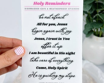 Holy Reminders Vinyl Sticker Sheet, Catholic Woman Gift, Catholic Mirror Stickers, Be Not Afraid, Offer it Up, Catholic Affirmations