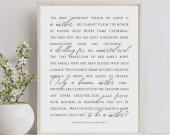 Motherhood Quote | Joseph Cardinal Mindszenty | New Mom Gift | 8x10 Print | Catholic Mother's Day