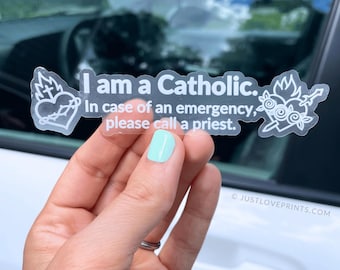 Pegatina de vinilo para coche de emergencia católica, pegatina católica para ventana de coche, calcomanía católica para coche, pegatina "Por favor, llame a un sacerdote", soy católico.