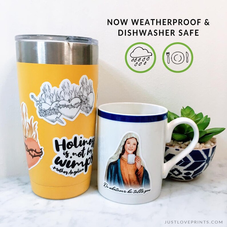 St Sipping with the Saints Catholic Coffee Gift Catholic Vinyl Sticker John Paul II Drinking Coffee